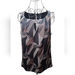 NWOT White House Black Market Black and Cream Sleeveless Graphic Blouse